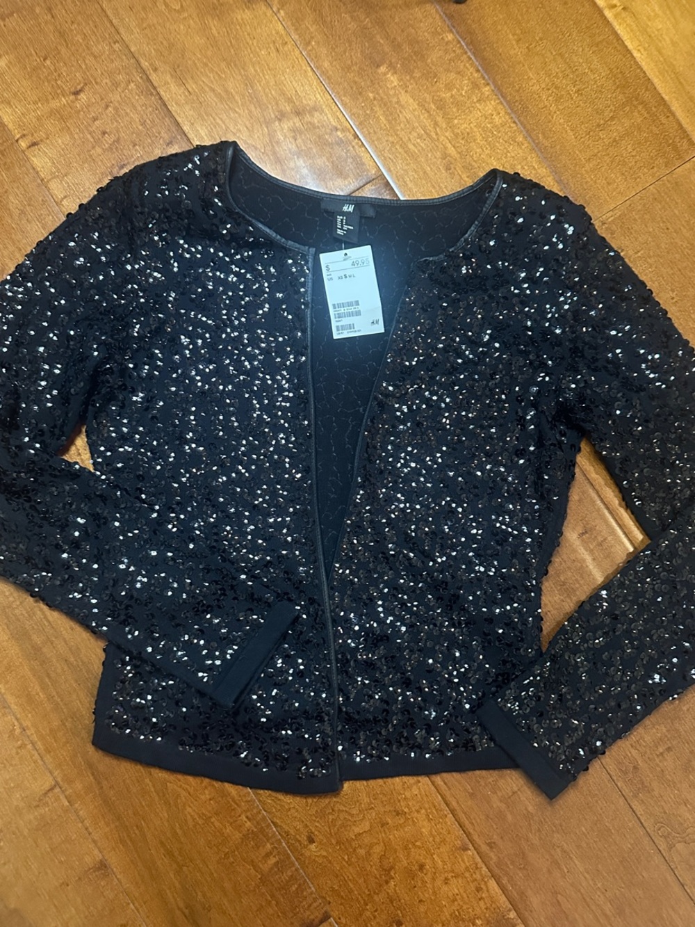 H&M Black Sequin Open-Front Cardigam